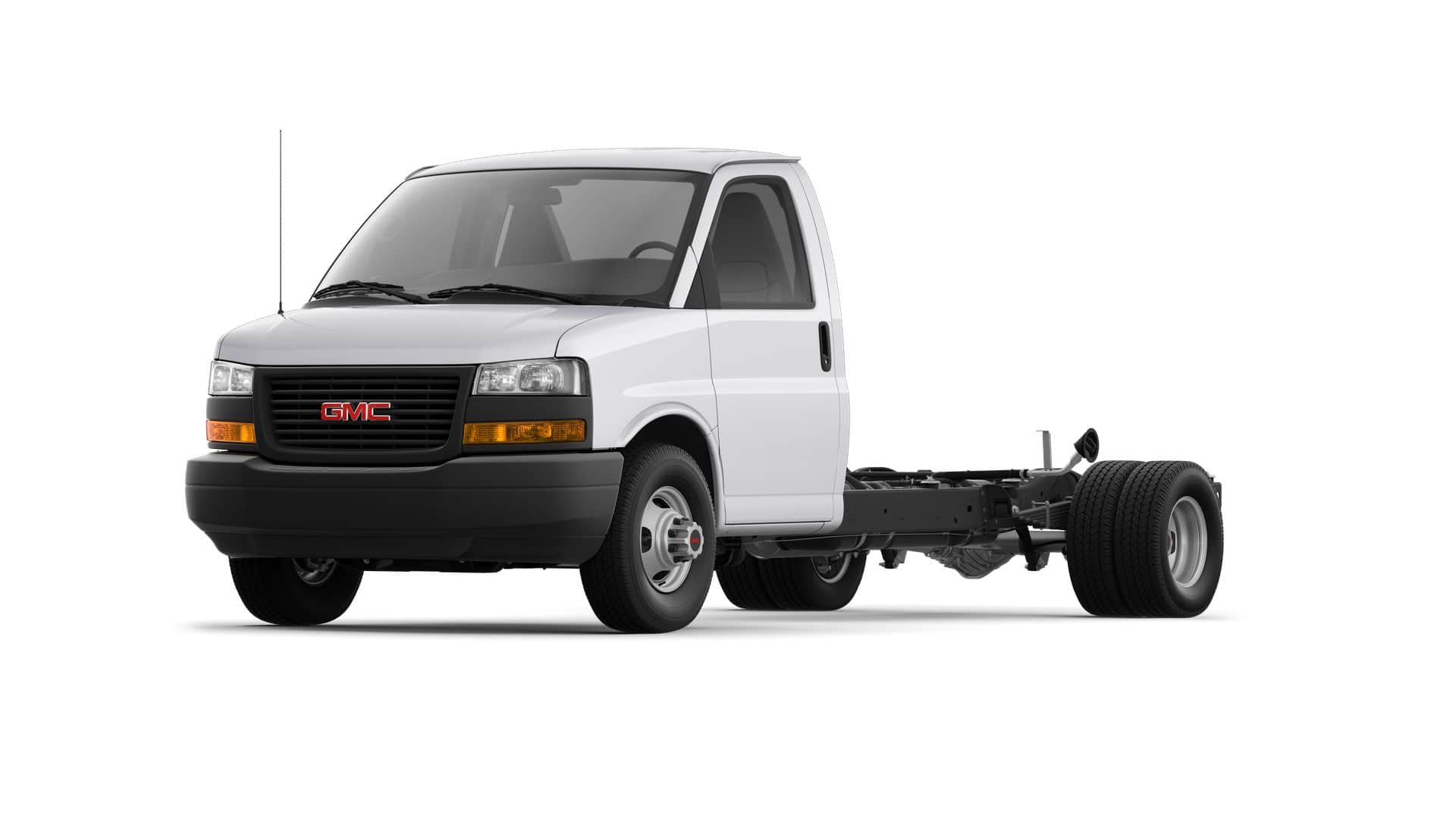 2026 GMC Savana Cutaway 3500 Base in Summit White — front three-quarter view